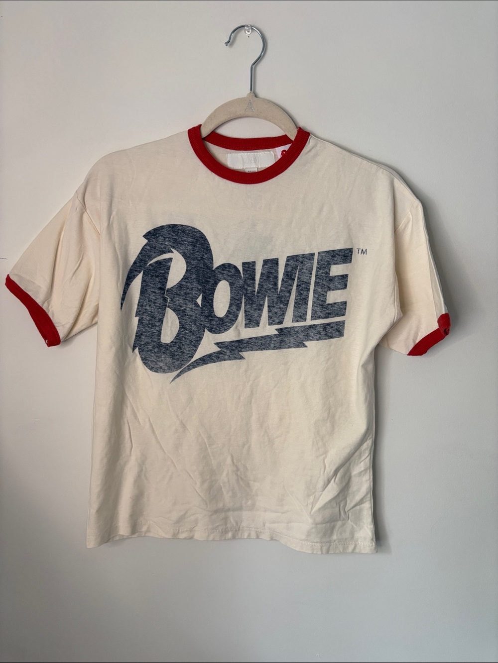 Zara Cream Graphic Tee with Red Trim